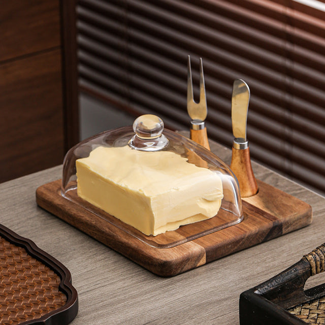 wooden butter dish on the dining table