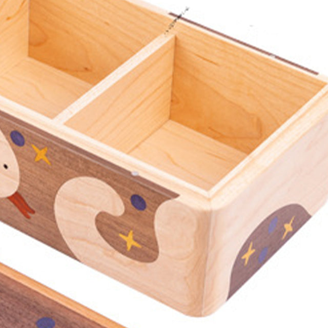 wooden cartoon compartment storage box details