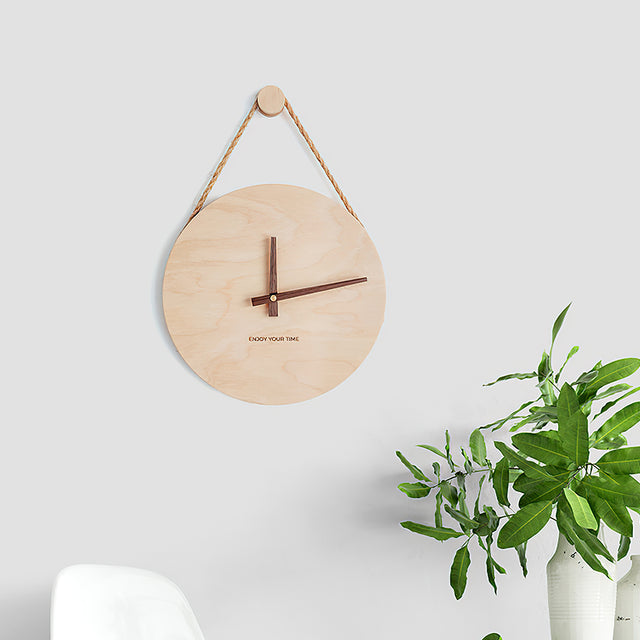 wooden decorative wall clock with hanging rope