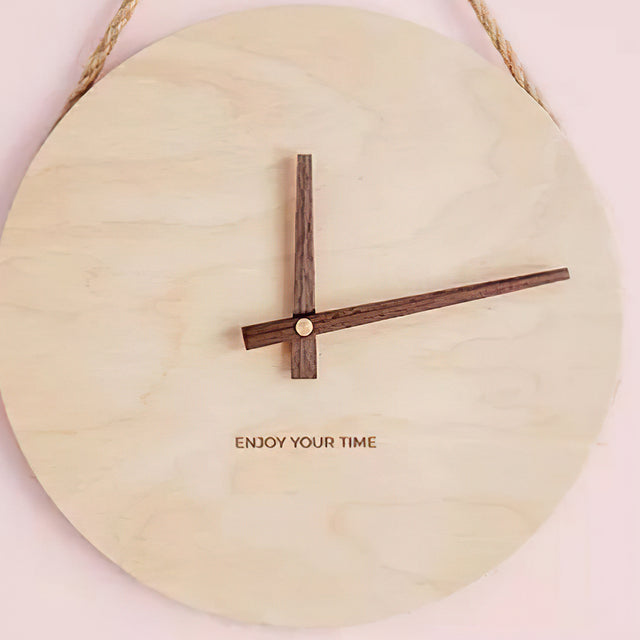 wooden decorative wall clock with hanging rope details