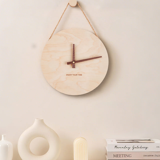wooden decorative wall clock with hanging rope details