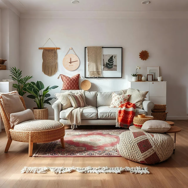 wooden decorative wall clock with hanging rope in the living room