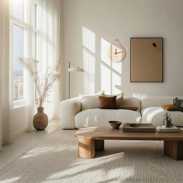 wooden decorative wall clock with hanging rope in the living room