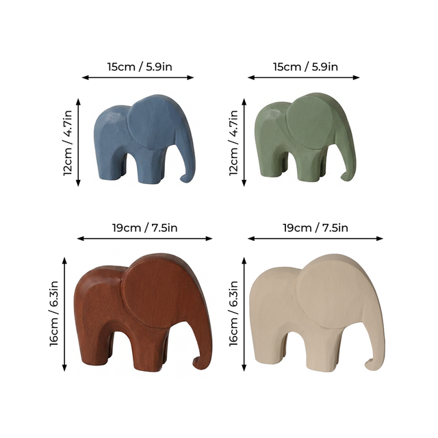 wooden elephant figurines dimensions size chart