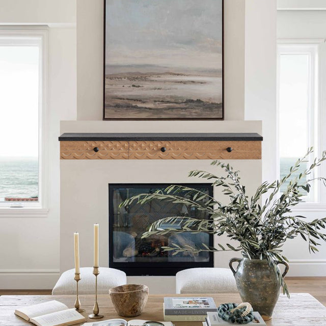 wooden floating wall shelf in the living room