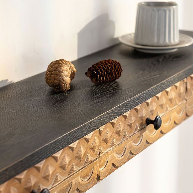 wooden floating wall shelf details