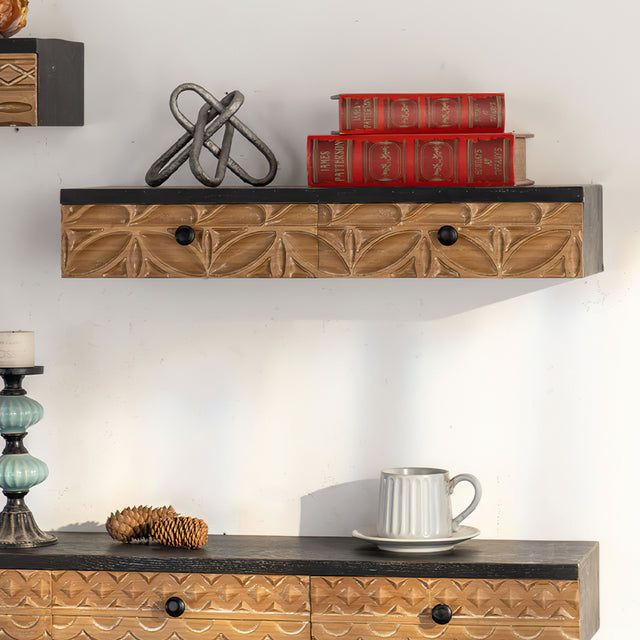 wooden floating wall shelf details