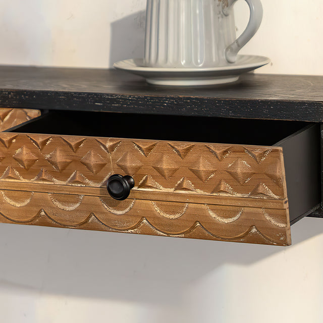wooden floating wall shelf details