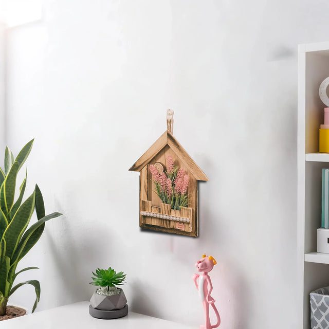 wooden hanging decorative basket with simulation flowers in the living room