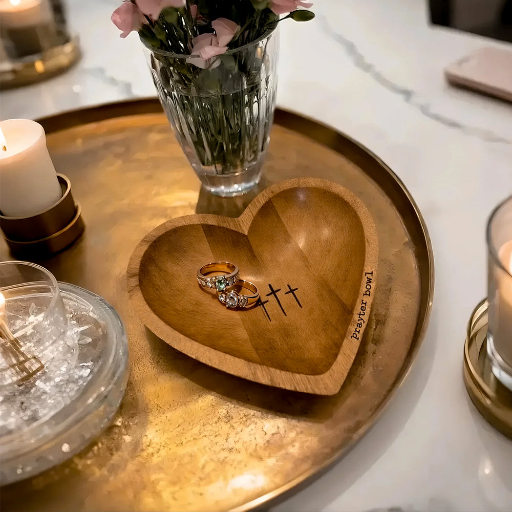 wooden prayer bowl holding rings