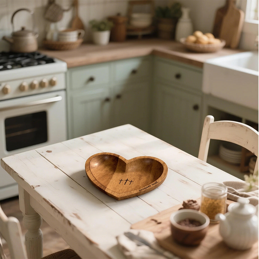 wooden prayer bowl on the wooden table