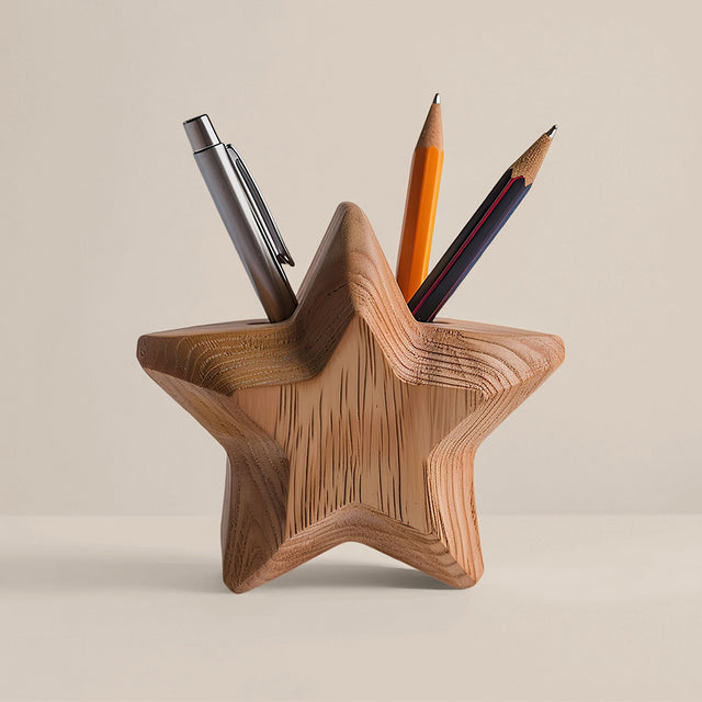 wooden star shaped decorative pen holder