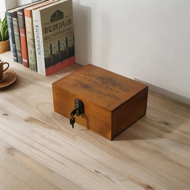 wooden storage box on the table