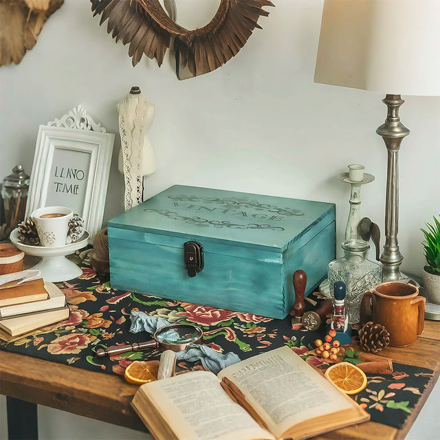 wooden storage box on the table