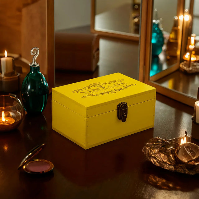 wooden storage box on the table
