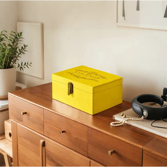 wooden storage box on the table