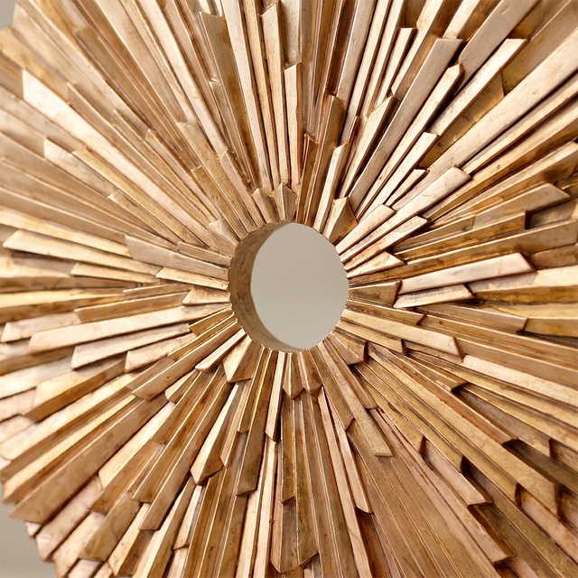 wooden sunburst sculpture center hole detail
