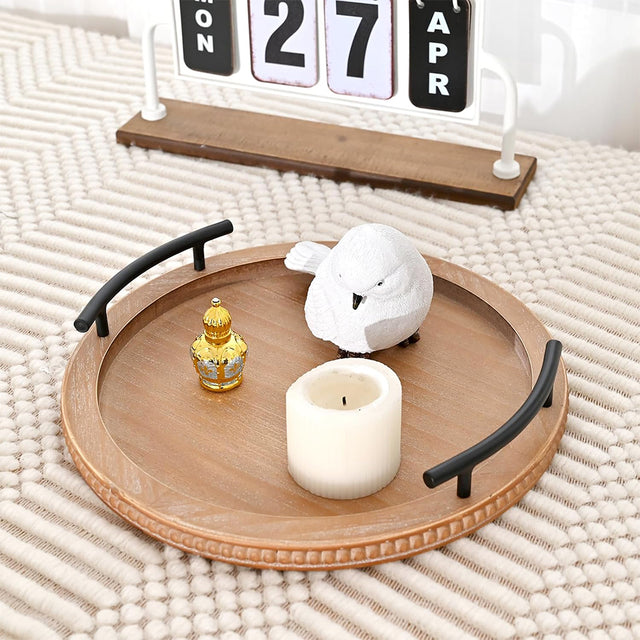 wooden tray displaying decors