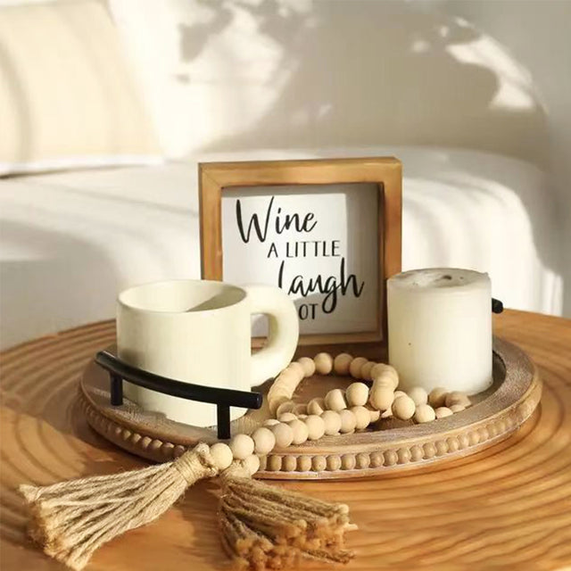 wooden tray displaying decors