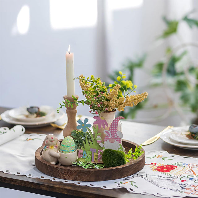 wooden tray holding decors