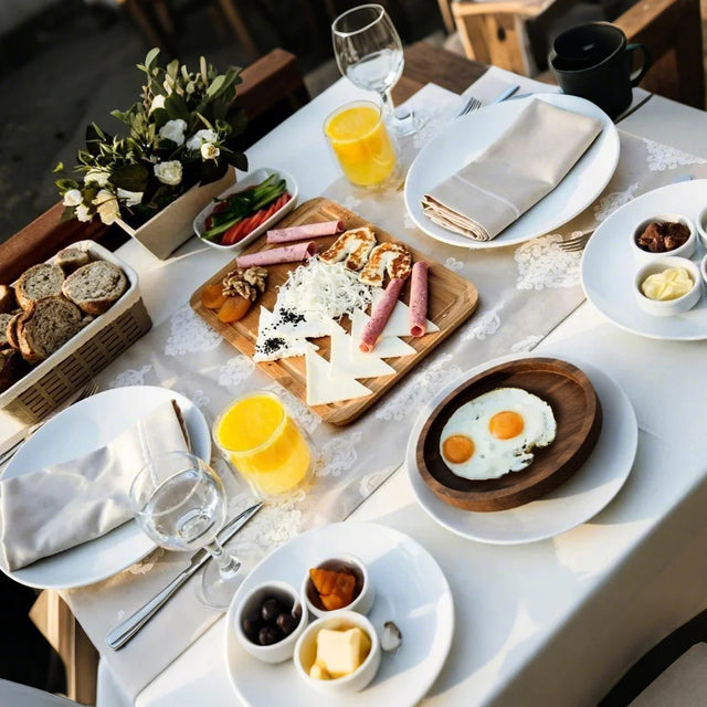 wooden tray on the dining table