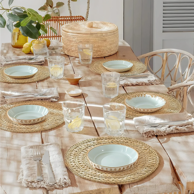 woven-corn-husk-placemats on dining table