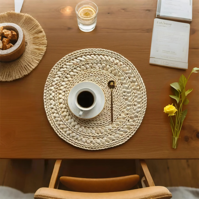 woven-corn-husk-placemats on dining table