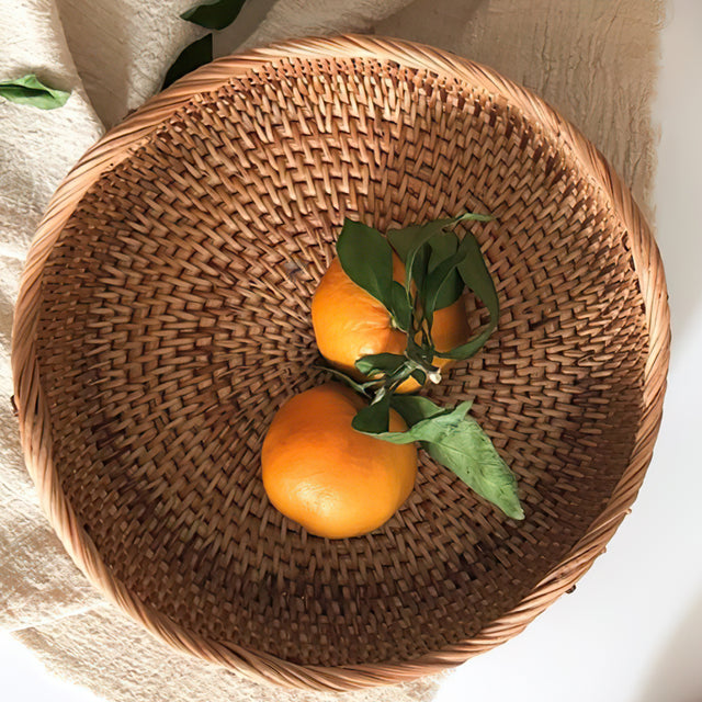 woven rattan brown round 3 piece storage basket details