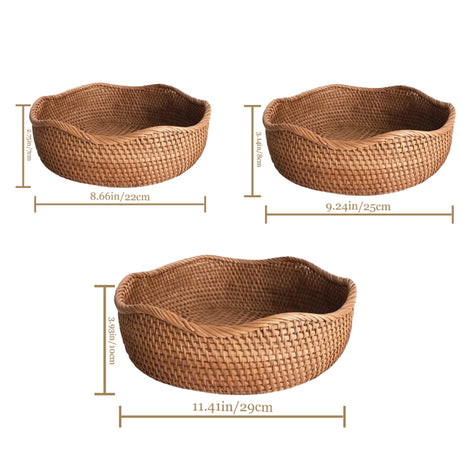 woven rattan brown round 3 piece storage basket size chart