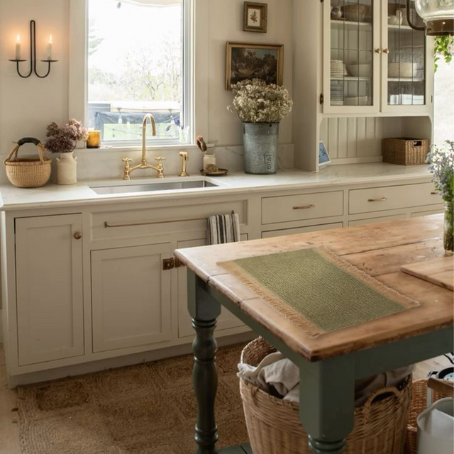 woven square table mat placed in the kitchen