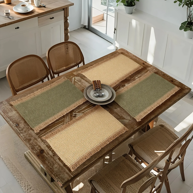 woven square table mat placed on the dining table