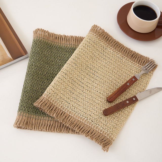 woven square table mat placed with fork