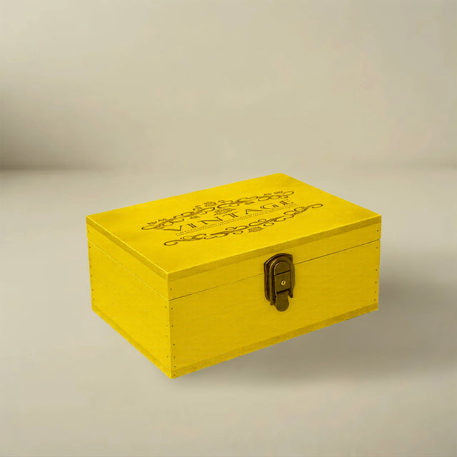 yellow wooden storage box on the table