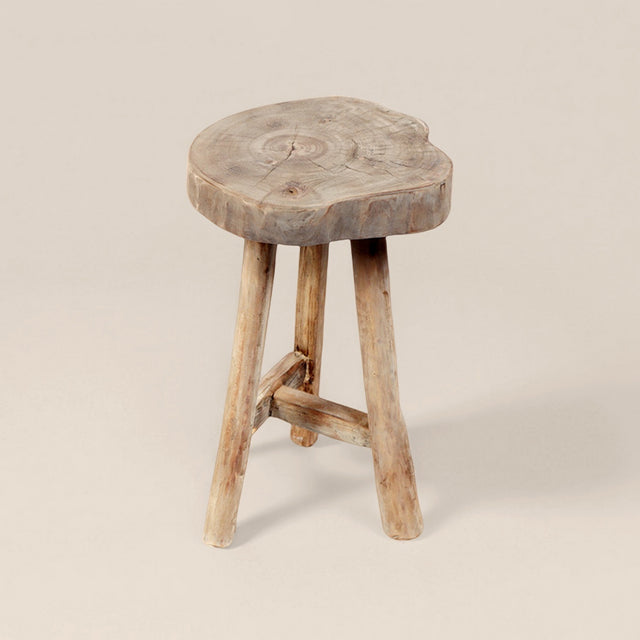 Handcrafted Rustic Solid Wood Bar Stool with Natural Finish