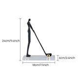 Abstract Golfer Figurine – 9.4-Inch Matte Black Metal Sculpture on Acrylic Base, Gold Ball Accent, Golf Lover Gift, Home Office Desk & Living Room Décor