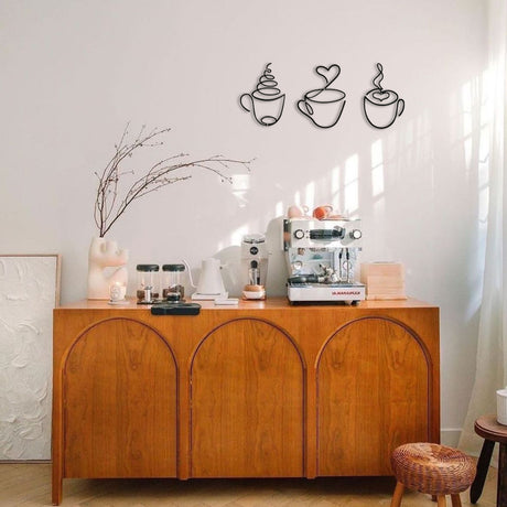 3 piece iron wire coffee cup wall decor details