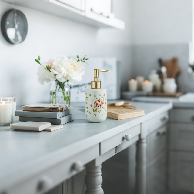 Floral Ceramic Soap Dispenser