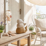 Stacked Whale Trio, Coastal Whitewashed & Woven Rattan-Look Resin Sculpture