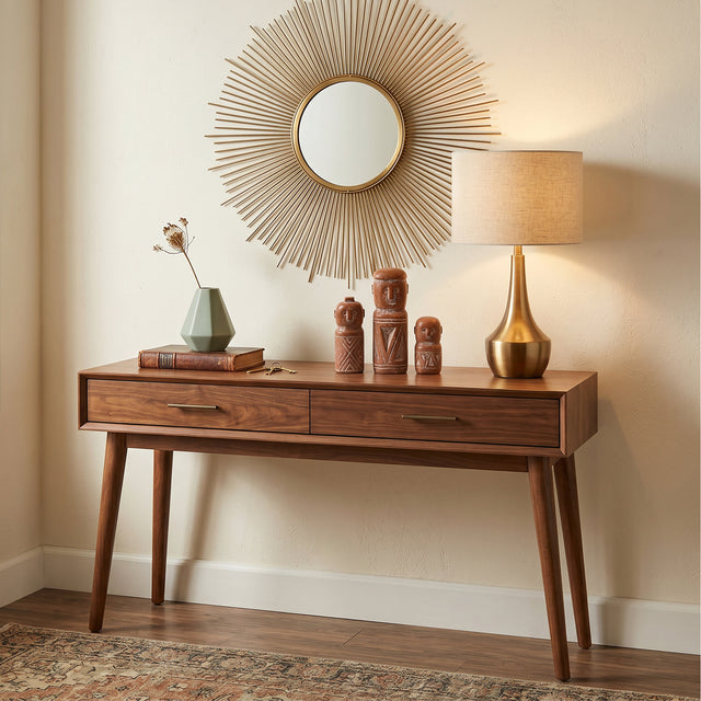 Abstract Figure Set On Wooden Console