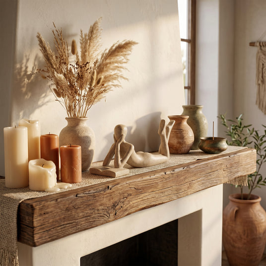Abstract Reading Figure On Rustic Mantel