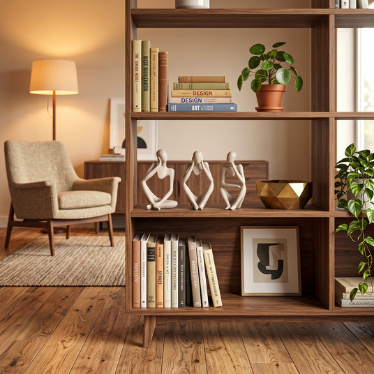 Abstract Thinker Set On Wooden Shelf