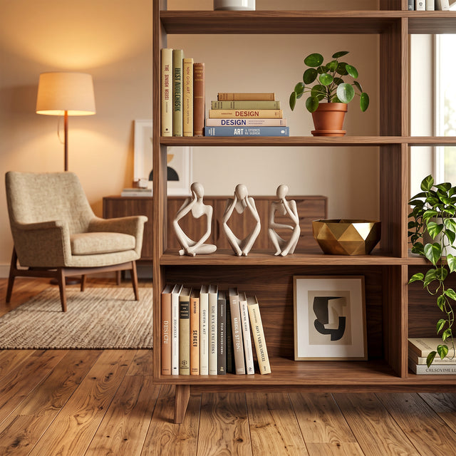 Abstract Thinker Set On Wooden Shelf