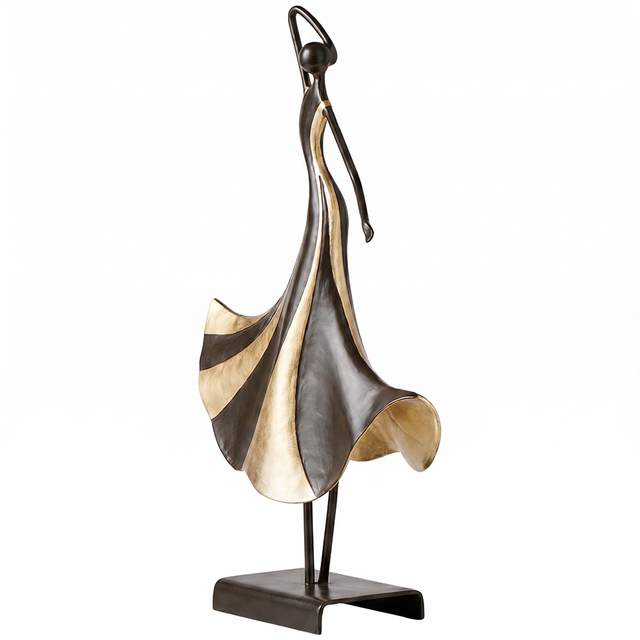 Abstract Dancer Sculpture – Black & Gold Metal Dancing Figure Statue for Console Table, Mantel & Modern Home Decor