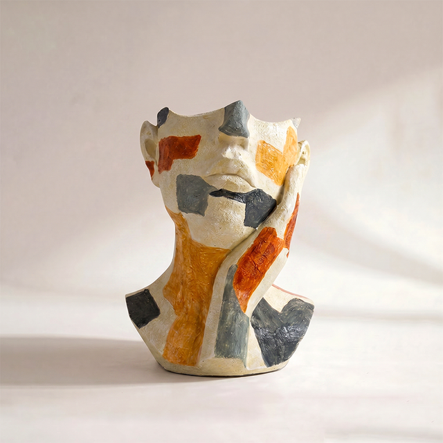 Abstract Face Vase – Resin Human Bust Sculpture & Flower Vase, Boho Home Décor for Shelf, Mantle & Dining Table | Unique Art Lover Gift, 10.4" Tall