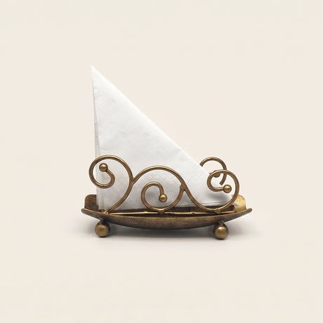 Antique Bronze Scrollwork Boat Napkin Holder