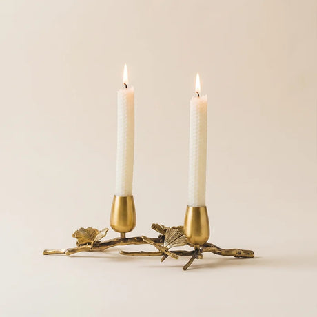 Antique Gold Ginkgo Branch Double Candle Holder