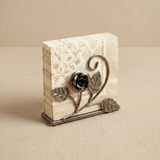 Antique Pewter Rose Metal Napkin Holder