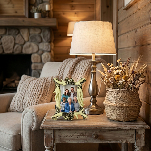 Rustic Antler Picture Frame, Resin Deer Antler Photo Frame, Freestanding Farmhouse Decor for Tabletop Display – for Cabin, Living Room, Office, Shelf or Mantel