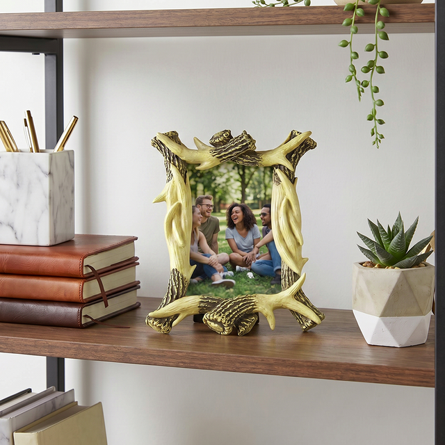 Rustic Antler Picture Frame, Resin Deer Antler Photo Frame, Freestanding Farmhouse Decor for Tabletop Display – for Cabin, Living Room, Office, Shelf or Mantel