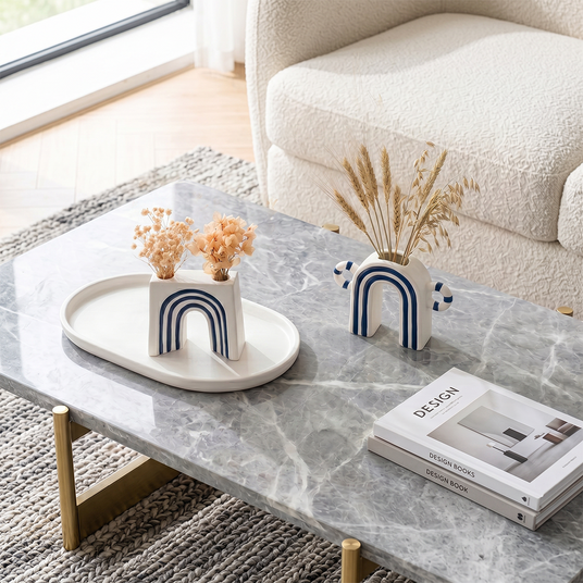 Arch ornaments on marble coffee table
